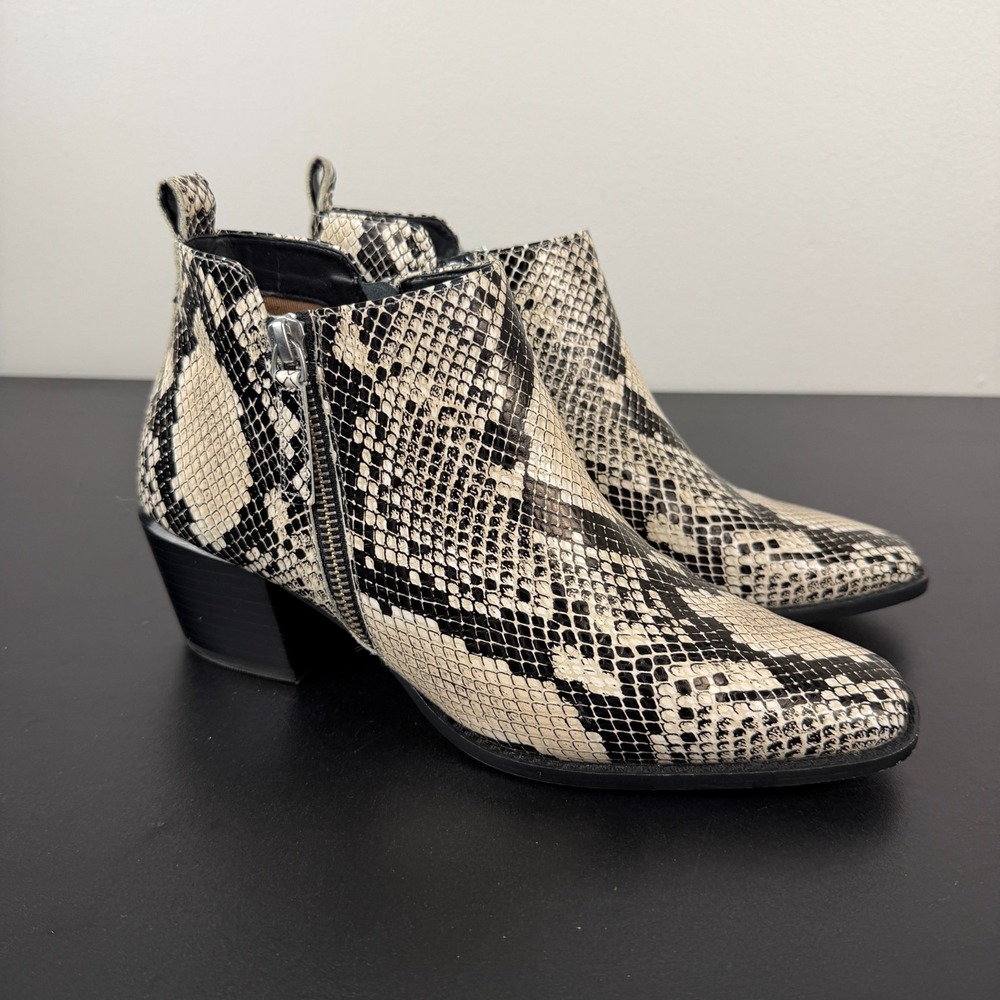 Linea Paolo Western Bootie Women's 9M White Black Snakeskin Print Side Zipper